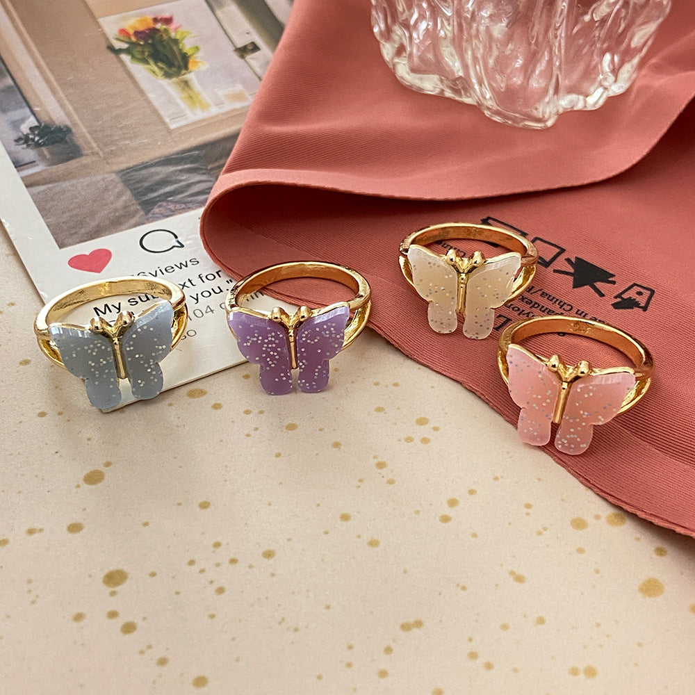 Wholesale Alloy Colored Butterfly Ring 4-piece Set